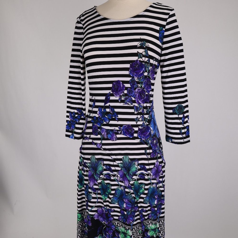 Saks Fifth Avenue Floral Stipes Nautical Long Lines Maxi Dress Bodycon Resort